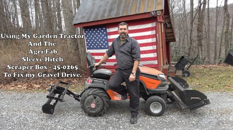 Maintain your gravel road with a riding mower? Yes! The Agri-Fab  Scraper Box Works Great.