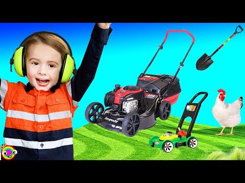 Lawn mowers for children | Yardwork Video for Kids | min min playtime