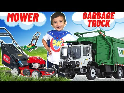 Garbage Trucks for Kids with Lawn Mower | Trash Trucks | Weed Eater | Leaf Blower | Fun Playtime