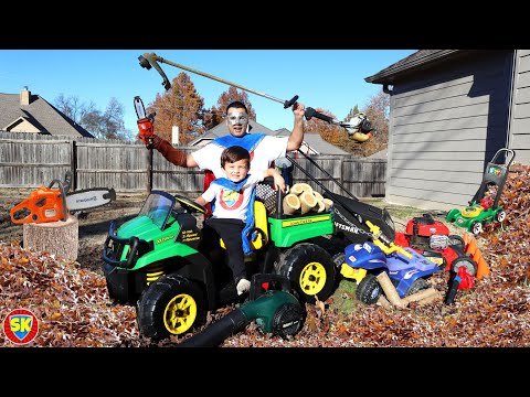 Saving 4 wheeler with lawn mower, weed eater, leaf blower and chainsaw | Lawn mowers for toddlers
