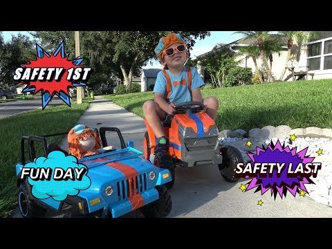 RIDING LAWNMOWER SAFETY VIDEO FOR KIDS AND PARENTS | Blippi Girl Doll and Blippi Dressed Toddler