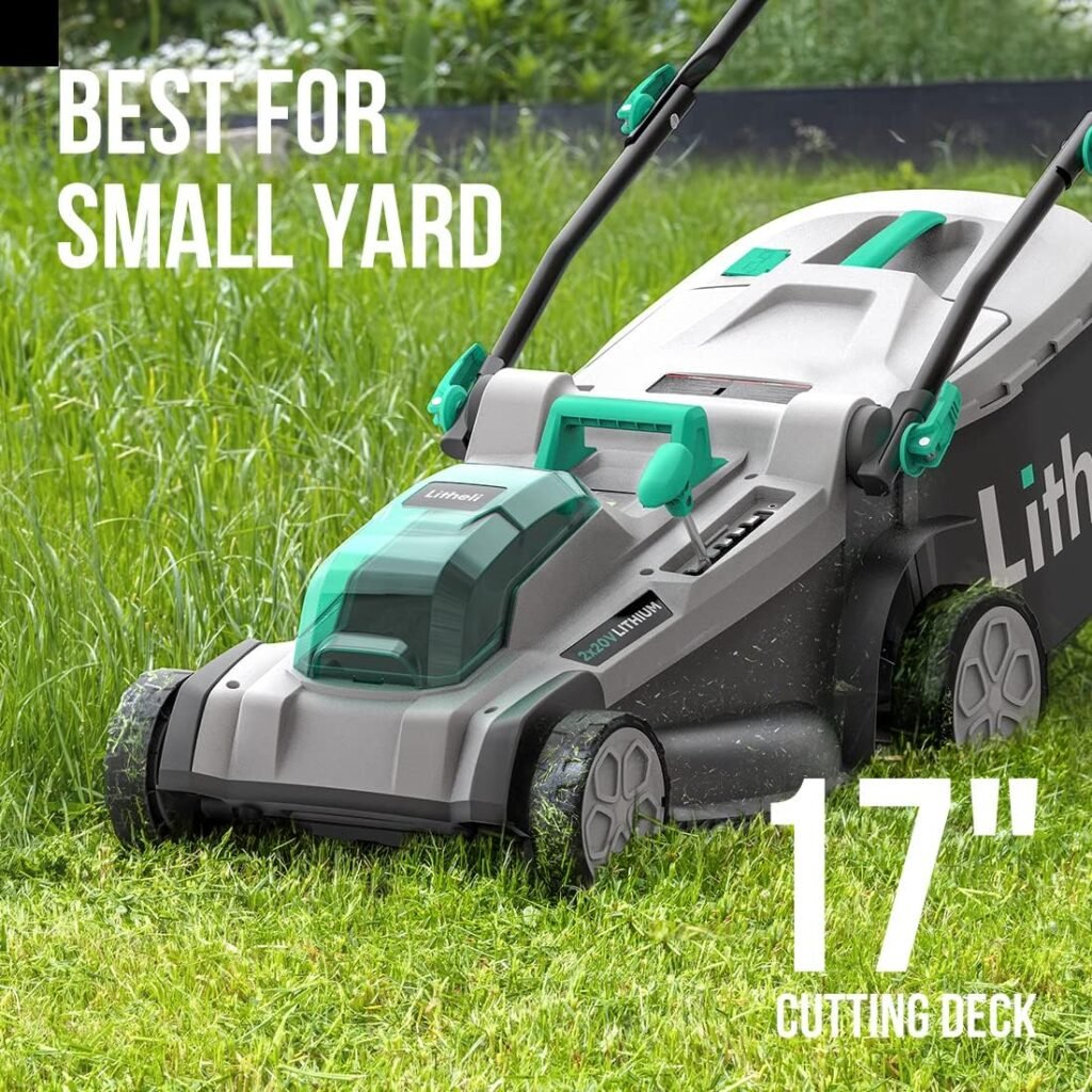 Litheli Cordless Lawn Mower 17 Inch, 2 x 20V 4.0Ah Battery Lawn Mowers with Brushless Motor, Bagging  Mulching, Charger Included
